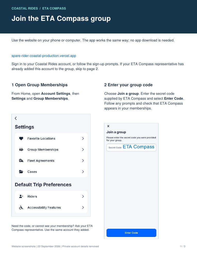 Rider Guide page 1: join the ETA Compass group
