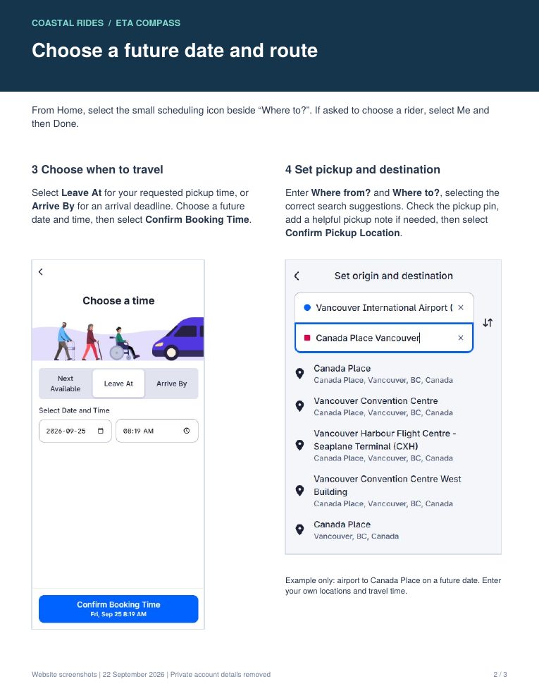 Rider Guide page 2: choose a future date and route